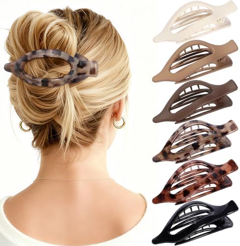 Flat Hair Clips for Women - 6 PCS French Flat Claw Clips Medium Hair Clips for Girls Large Hair Claw Clips for Thick or Thin Hair Strong Hold No Slip Hair Accessories for women (Transparent) by Unknown