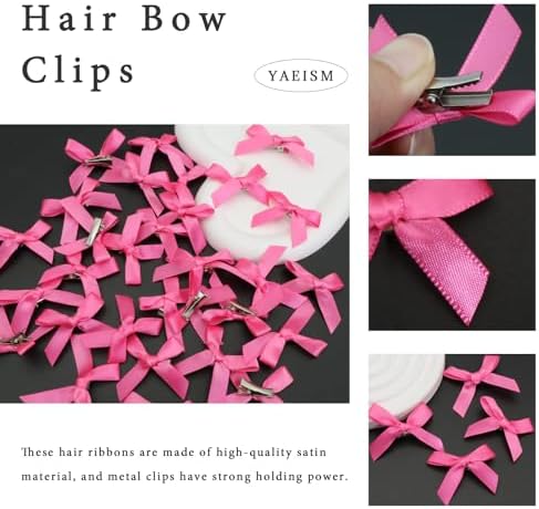 30PCS Bow Hair Clips Hot Pink Mini Hair Bows Kawaii Hair Ribbons Clips Satin Bow Hair Accessories for Women Girls - Image 5