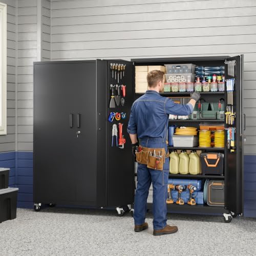 Yizosh Metal Garage Storage Cabinet with Locking Doors and Adjustable Shelves,- 71" Rolling Steel Tool Cabinet for Home Office,Garage,Warehouse - Image 2