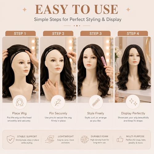 17-inch Female Mannequin Head Form with Eyelashes and Lips Display Stand for Wigs, Hats, Jewelry - Image 6