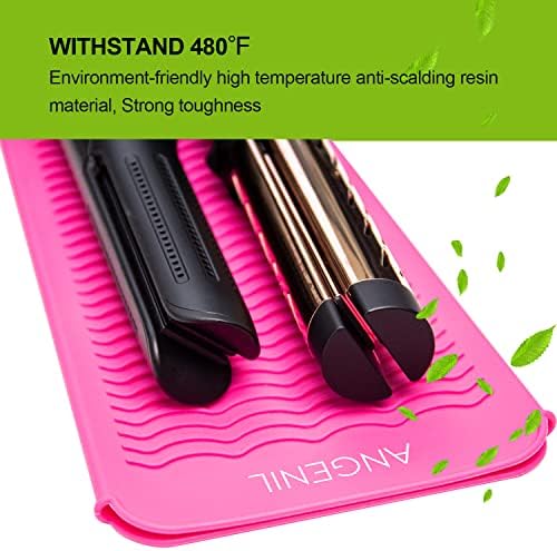 ANGENIL Resistant Silicone Mat Pouch for Hair Straightener Professional Beach Wave Curling Iron 2 in 1, Titanium Ceramic Flat Iron, Curling Wand, Crimper Hair Iron Tools, Food Grade Silicone, Pink - Image 3