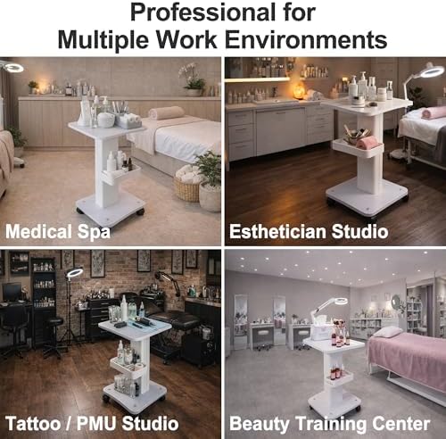 Esthetician Machine Stand with Wheels, Beauty Cart, White - Image 5