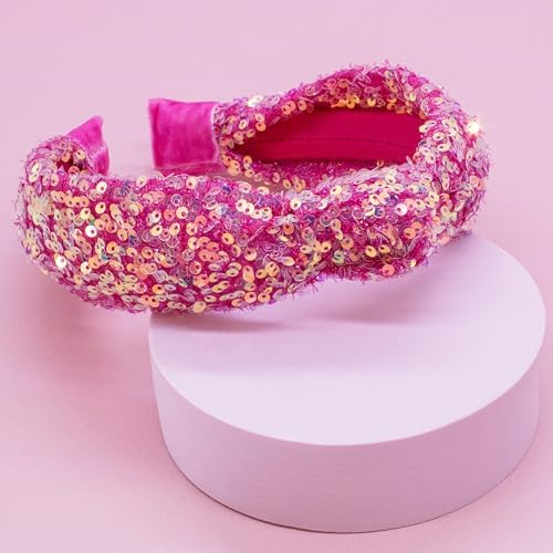 FROG SAC Sequin Knot Headband for Girls, Pink Knotted Hair Bands Accessories for Kids, Sparkly Iridescent Little Girl Headbands, Cute Fashion Hairbands for Tweens Stocking Stuffers for Children - Image 3