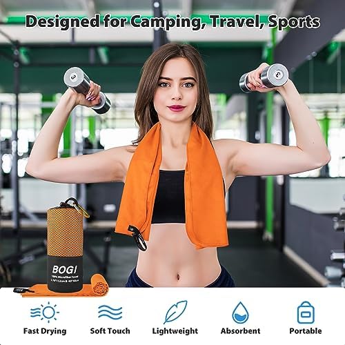 BOGI Microfiber Travel Sports Towel - Quick Dry, Soft Lightweight, Compact for Camping, Gym, Yoga, Swimming, Backpacking (XL:72''x32''+16''x16'' - Orange) - Image 6
