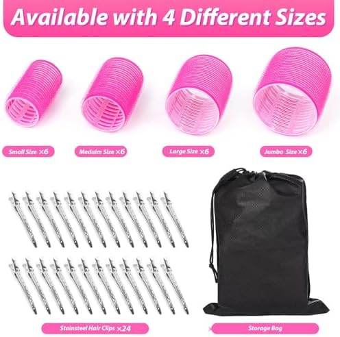 shynek Hair Rollers 48 Pcs Set, 24Pcs Hair Rollers 4 Sizes and 24 Pcs Hair Clips for Long Medium Short Hair (Pink) - Image 2