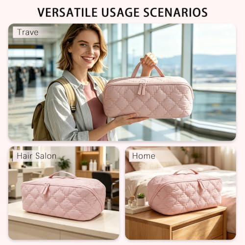 Hair Tools Travel Bag 5-Piece Set with Heat Resistant Mat Insulated Pouch and 2 Cord Straps, Large Fabric Organizer for Hot Brush Curling Iron Flat Iron Hair Dryer, Available in Pink - Image 7