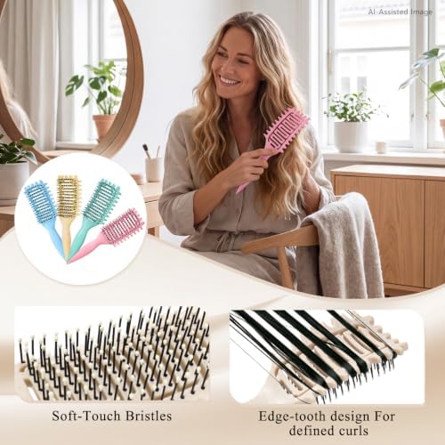 Curl Defining Brush for Curly Hair, Vented Detangling Hair Brush for Wet and Dry Styling, Curved Brush for Shaping and Smoothing Curl Clumps, Lightweight Hair Brush （Beige） - Image 6