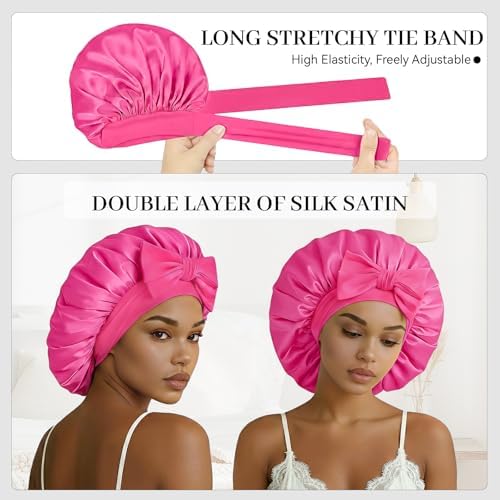 Silk Bonnet for Sleeping Satin Hair Bonnet Double Layer Adjustable Sleep Cap with Elastic Tie Band - Image 5