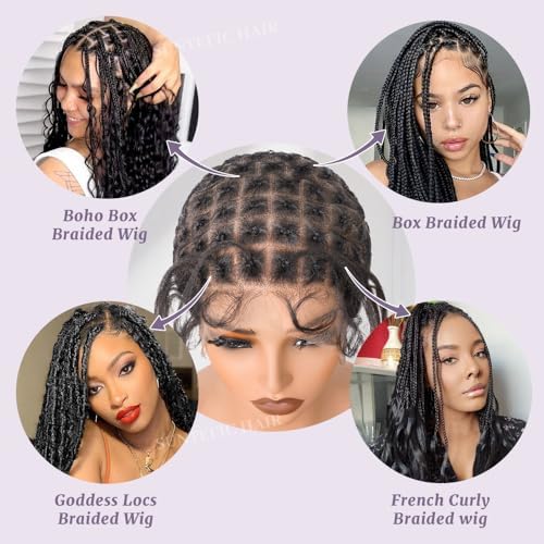 Braided Wig Cap With Human Baby Hair Crochet Wig Cap For Crochet Braids Hair Glueless Double Full Hd Lace Wig Caps For Black Women(#1B Black,113 Sections) - Image 2