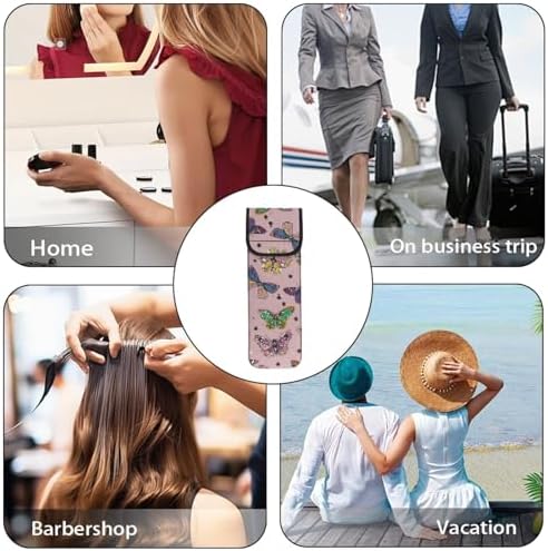 1 Piece Pink Butterfly Flat Iron Curling Wand Travel Cover Case Bag Curling Wand Travel Case Universal Case Heat Resistant Bag Lavender Long-Term Use - Image 4