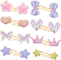 Gingbiss Hair Clips Set: 16 Sparkly Metal Snap Barrettes for Girls, Flower/Star/Crown/Heart/Butterfly Shaped Styling Accessories by Gingbiss