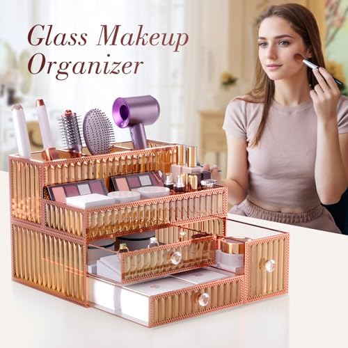 Youdepot Golden Tempered Glass Vanity Organizer for Cosmetics - Image 3
