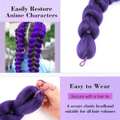 Getgal 24inch Purple Braids Ponytail Hair Extensions for Kids Costume - Image 3