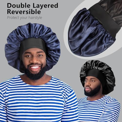 2pcs Bonnets for Men, Double Layer Hair Bonnet Satin Bonnet for Women Curly Hair Braids - Image 2