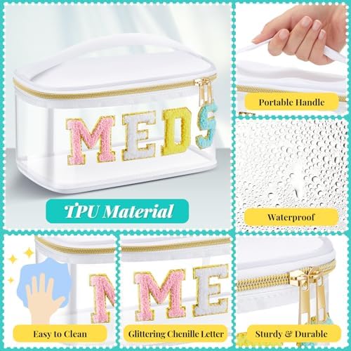 Geetery Meds Travel Bag White, Meds Chenille Letter Clear - Image 3