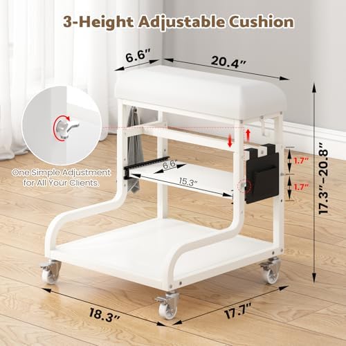 Adjustable Pedicure Foot Rest with PU Cushion, Mobile Cart & Storage - Image 3