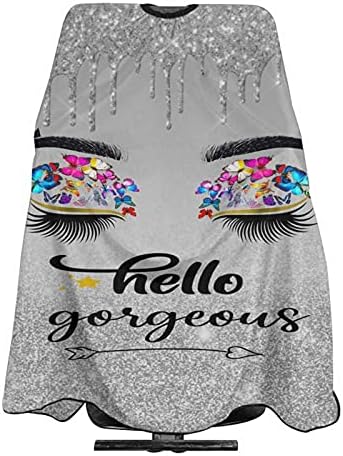 Barber Cape Hello Butterflies Gorgeous Silvery Glitters Salon Hair Cut Apron Barbershop Kits For Women 55''X66'' by Carwayii