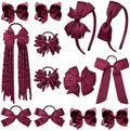DEEKA Burgundy School Hair Accessories Set 13 Pcs Uniform Hair Bow Headband Clips Hair Ties Curly Korker Bows for Little Toddler School Girls (Burgundy) by DEEKA