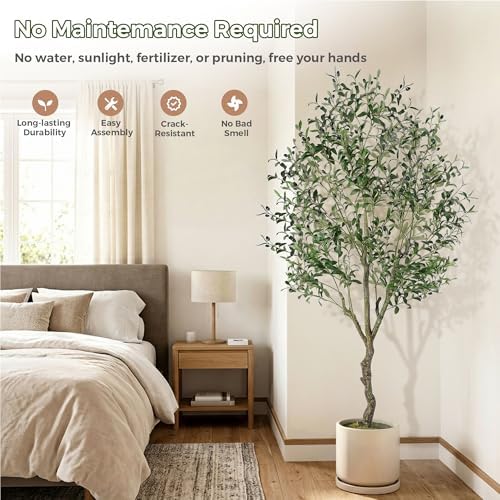 Artificial Olive Tree Indoor 6FT, Tall Faux Olive Tree with White Planter - Image 6