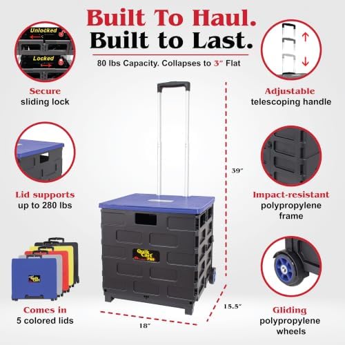 dbest Products Quik Cart Pro Collapsible Rolling Crate on Wheels - Blue Lid - Image 2