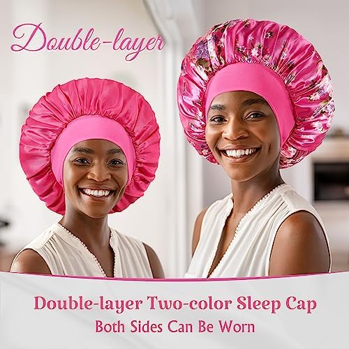 2pcs Satin Silk Hair Bonnet for Sleeping, Sleep Bonnets for Women - Image 3