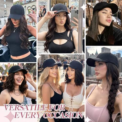 SEGO Baseball Cap with Hair Extensions for Women Heat Resistant Synthetic 8" Adjustable Long Curly Hairpiece Replacement Wigs in Black Hat for Girls 10P22T Medium Brown Mix Dark Blonde - Image 6