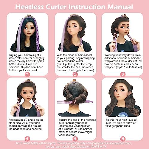 Heatless Curls Overnight Headband, 70'' No Heat Hair Curlers for Medium Long Hair, Champagne Pink - Image 6