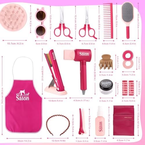 GAGAKU Pretend Hair Salon Toys for Girls,Pretend Makeup for Toddlers Dress Up Beauty Salon Set Stylist Kit with Hair Dryer Apron Curling Flat Scissors Accessories Girl Gifts - Image 4