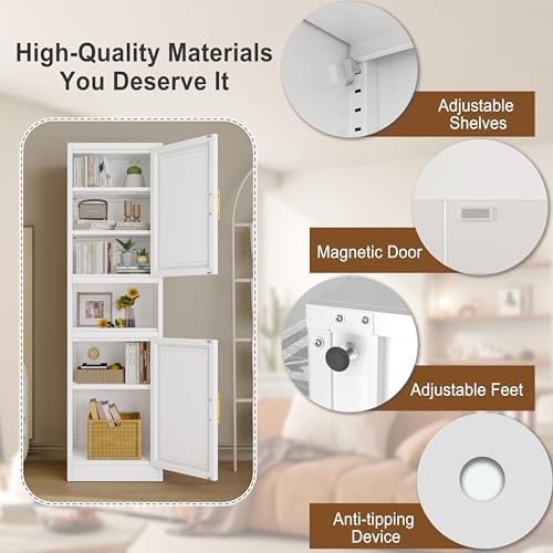 67" Tall Narrow Bathroom Storage Cabinet, Metal Pantry Cabinet, White - Image 5