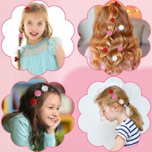 72 Pcs Hair Accessories Set - Barrettes, Balls, Bows, Flowers, and Clips for Girls, Baby, and Toddler (Red, White, Pink) - Image 4
