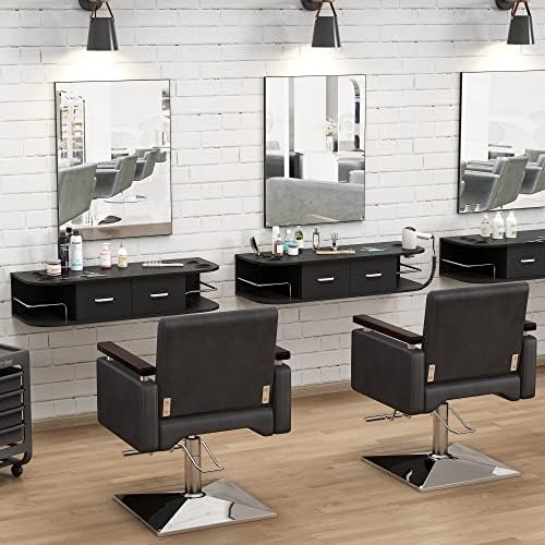 RESHABLE Wall Mount Barber Station,Modern Salon Hair Table,Black - Image 3