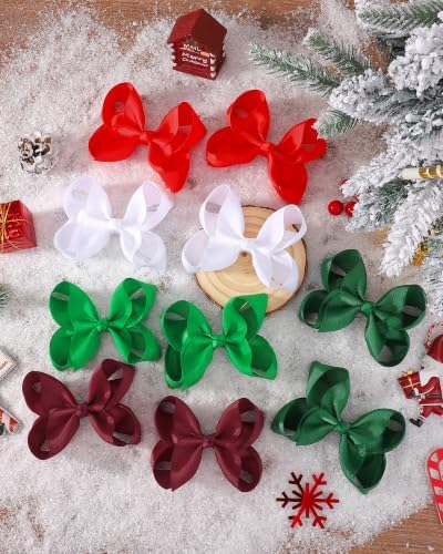 YHXX YLEN 10pcs Christmas Hair Bows for Girls, 4.5 Inch Toddler Bows Clips - Image 7