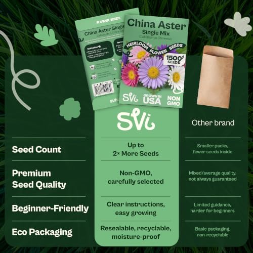 SVI 1500 Single Mix China Aster Heirloom Seeds, Callistephus chinensis - Image 6