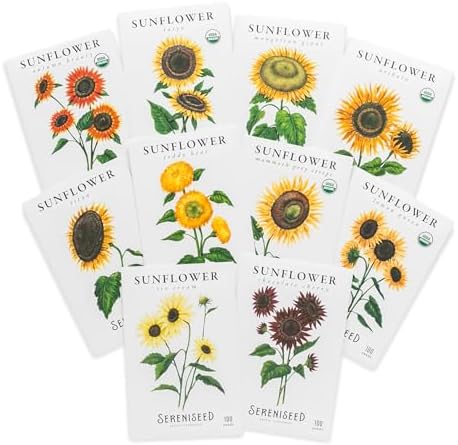 Sereniseed Sunflower Seeds Collection (10-Pack) – 100% Non GMO, Open Pollinated – Grow Guide by Sereniseed