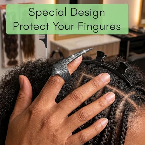 Hair Parting & Sectioning Ring - Stainless Steel Finger Braiding Hair Pick Tools Quick Installation of Human Hair Extensions Hair Styling Tools (Black Glitter) - Image 6