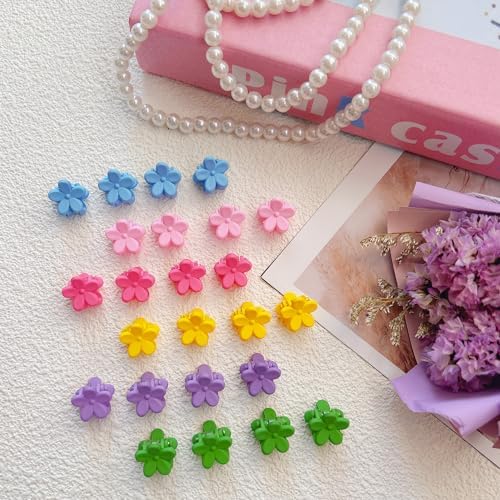EleMirsa 96pcs Baby Girl Hair Clips - 24 Multicolors Mini Flower Claw Clips in Organizer Box - Image 2