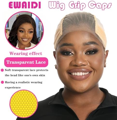 Lace Wig Grip Cap for Women 4x5 Transparent Lace Front Wig Cap with Gripper Headband to Keep Wig In Place Adjustable Lace Wig Gripper Make Your Wigs Gluless (Nude, Large) - Image 2