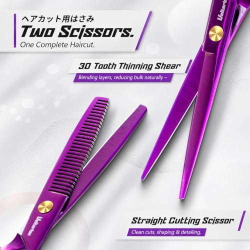 Hair Cutting Scissors Set,6.5" Hair Cutting Shears-Purple - Image 3