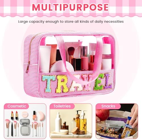 Sanwuta 1 Pcs Clear Seersucker Travel Bag, Pink - Image 3