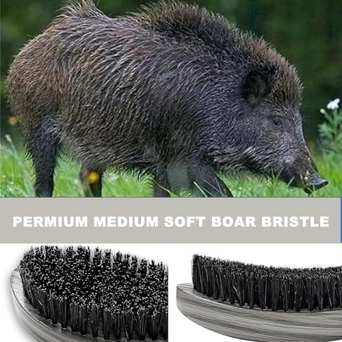 Premium Handle Wave Brush for Men 360 - Medium Hard Curved 360 Wave Hair Brushs - Made with Nature Beech & Nylon Boar Bristle Men's Hair Brush For Black Men 360 (Grey Long Handle) - Image 4