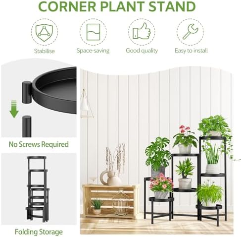 7 Tier Large Plant Stand Indoor Outdoor, 10 In Wide Tray, Black - Image 4