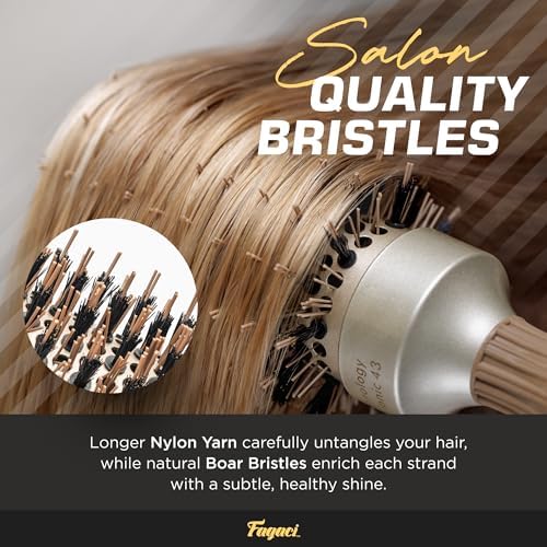 Fagaci Professional Round Brush with Natural Boar Bristle for Blow Drying, Nano Technology Ceramic + Ionic for Voluminous Healthy Hair Styling | Includes 4 Styling Clips - Image 3
