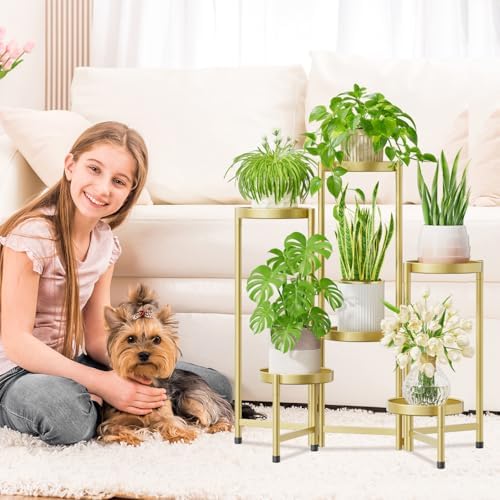 iDavosic.ly Plant Stand Indoor Outdoor, 6 Tier Metal Corner Shelf, Gold - Image 2