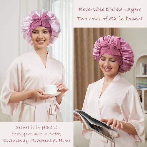 Satin Bonnet with Tie, Silk Hair Bonnets for Women for Sleeping - Image 2