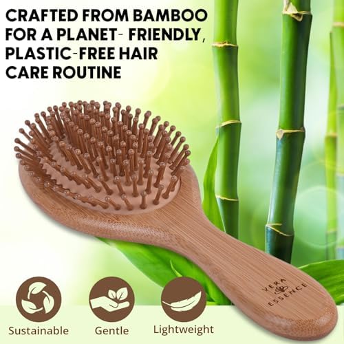 Bamboo Hair Brush for Women and Men, Wooden Paddle Hair Brush with Rounded Bamboo Pins for Gentle Detangling and Scalp Massage, for Thick, Thin, Straight, Curly, Wet and Dry Hair - Image 2