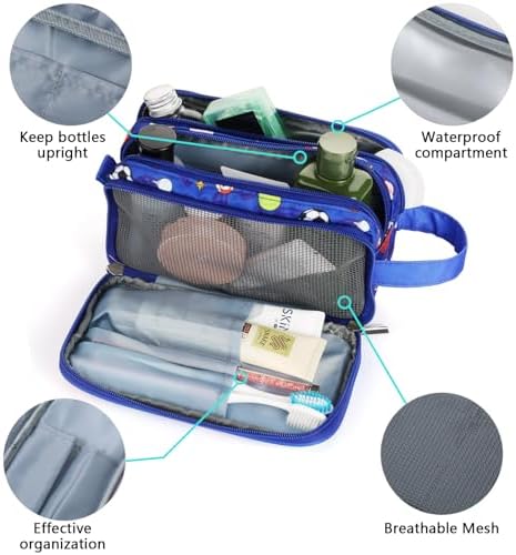 Kids Toiletry Bag for Boys, Travel Toiletry Bag for Little Young Boys Waterproof Hanging Wash Bag Toddler Traveling Toiletries, Soccer Balls Blue - Image 3