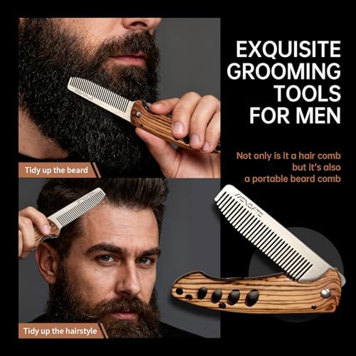 1PC Wood Beard Comb for Men - Zebrawood & Secure Lock & Pocket clip, 0.12lb - Image 2