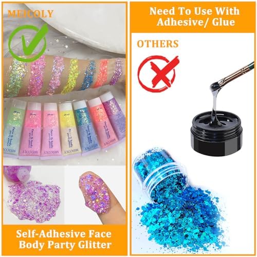 MEICOLY Chameleon Light Purple Hair Glitter,Holographic Chunky Halloween Body Glitter,Color Changing Mermaid Face Glitter,Self-Adhesive Glitter Sequin for Face Body Hair,Festival Party Cheer Glitter - Image 5