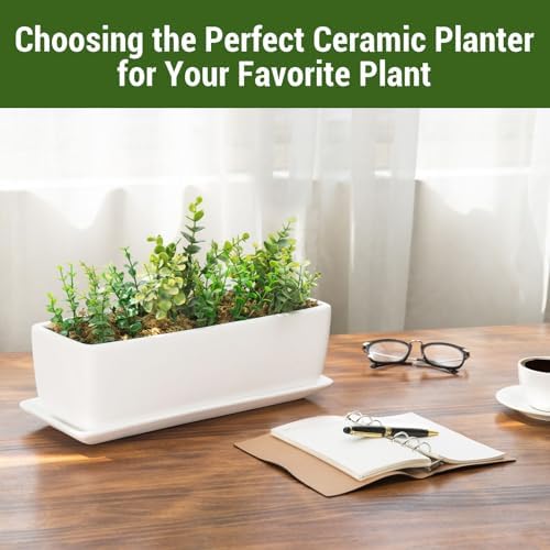MyGift 14 Inch Unglazed White Ceramic Indoor Plant Pot with Drainage Hole - Image 2