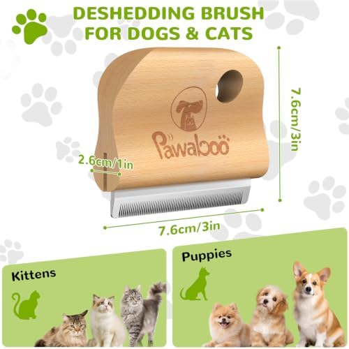 Pawaboo Deshedding Brush for Dogs & Cats, Dog Hair Removal Comb with Ergonomic Gripping, Wooden Grooming Shedding Brush for Long Hair Dogs and Cats, Hangable Pet Cleaning Comb Supplies, 3 Inch, Wood - Image 2